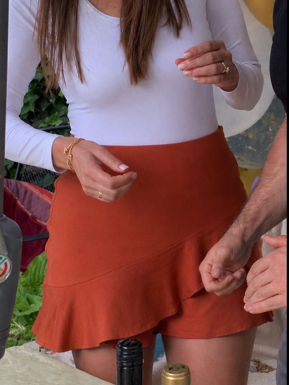 Express Rust Ruffle Wrap Mini Skort
